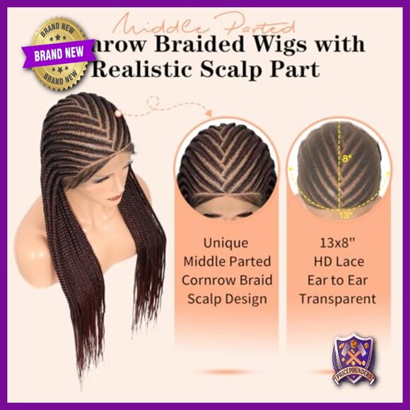36 Inch Synthetic Braided Wig HD Lace Front Middle Part Box Braid